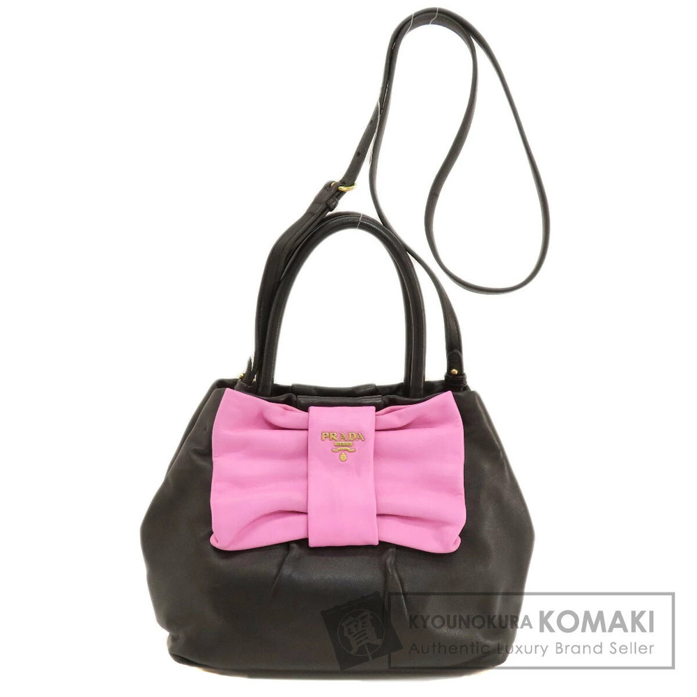Prada Nappa leather 2way handbag prominent pink bow Black